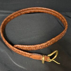 Coach Brown Braided Leather Belt with Gold Buckle